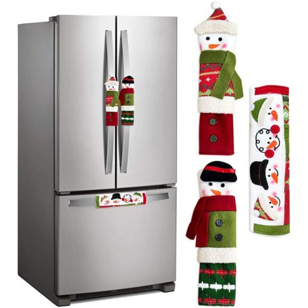 3-Piece Christmas Snowman Refrigerator Door Handle Covers for Kitchen Appliances